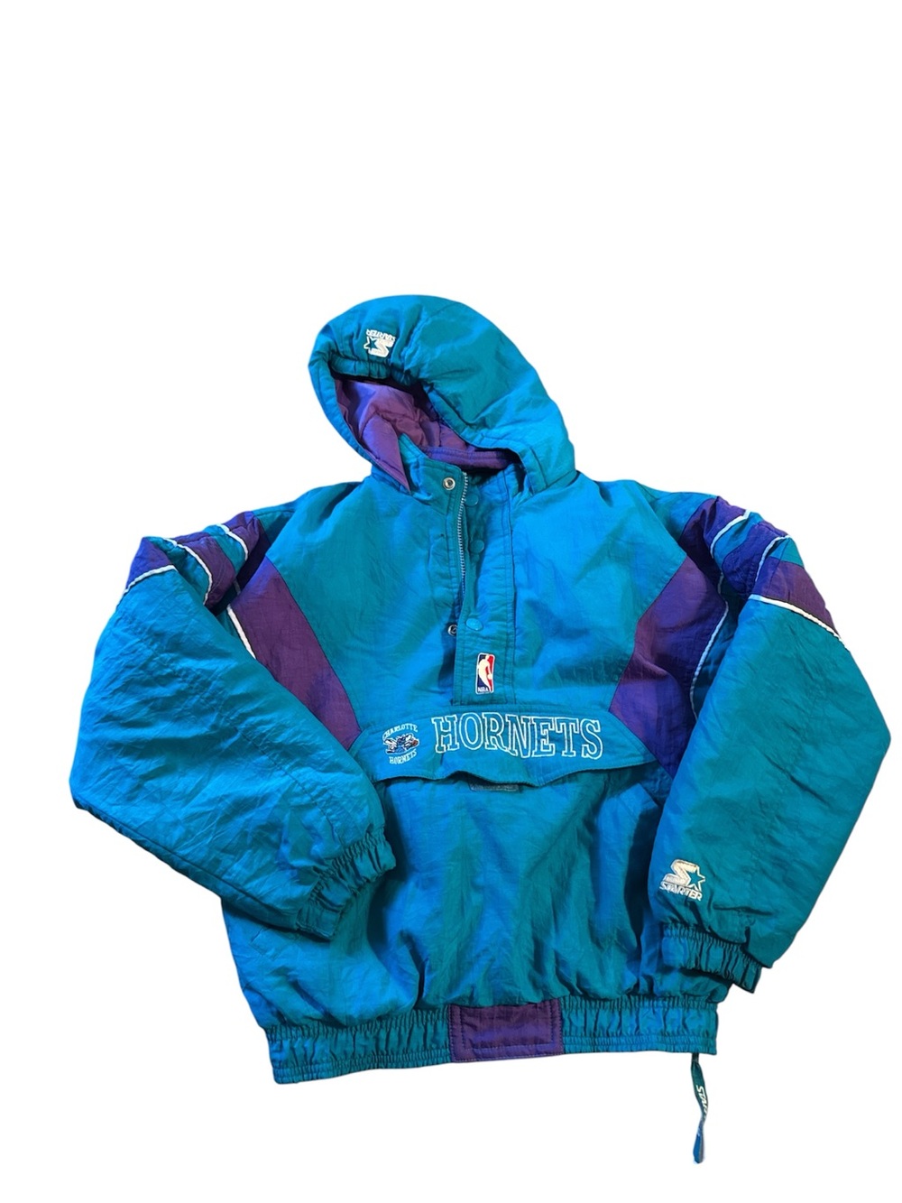 1990s charlotte  Hornets Teal & Purple Hooded Pullover - Starter